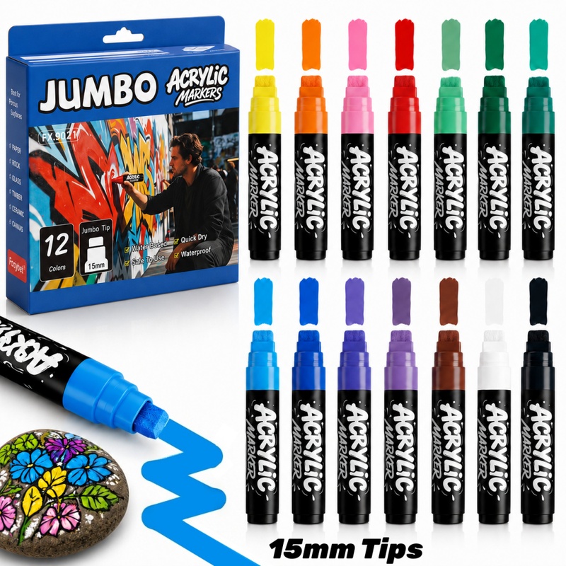 Art Craft Jumbo - 3/12'li Paket Jumbo Kalıcı Kalemler, 15mm