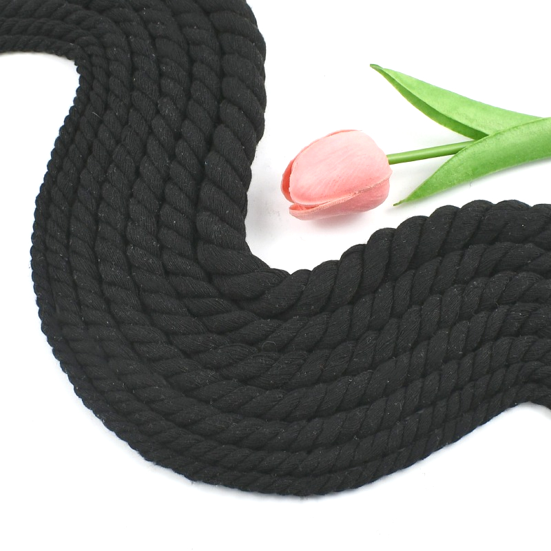 Macrame Cord Cotton - 1-5M 5-20mm Siyah 3 Katlı Bükümlü